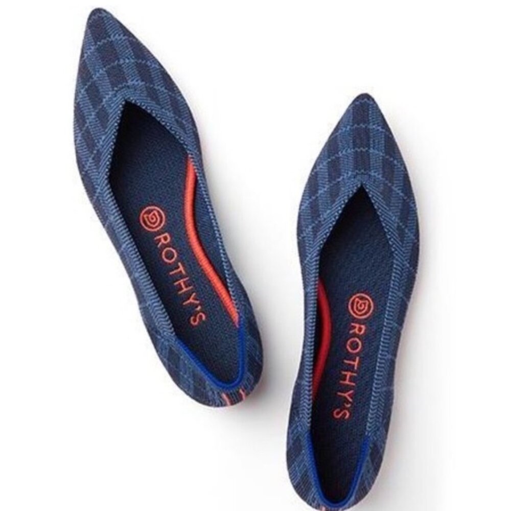 Rothy's  The Point in Retired Indigo Check Point size 8.5 New In Box
